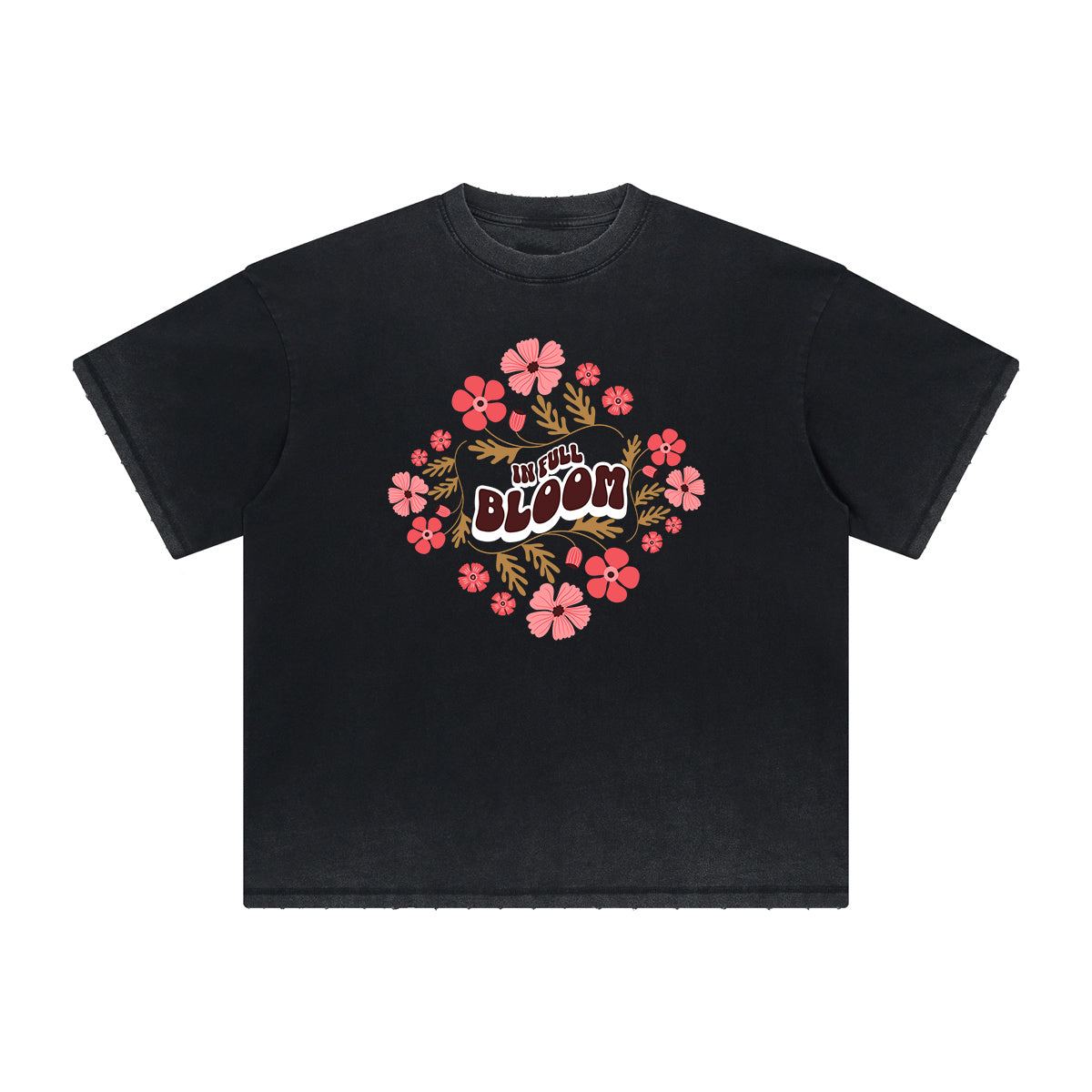 Vintage-Style Frayed Flower Graphic Tee