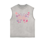 Frayed-Edge Flower Graphic Tank Top