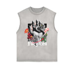Frayed-Edge Flower Graphic Tank Top