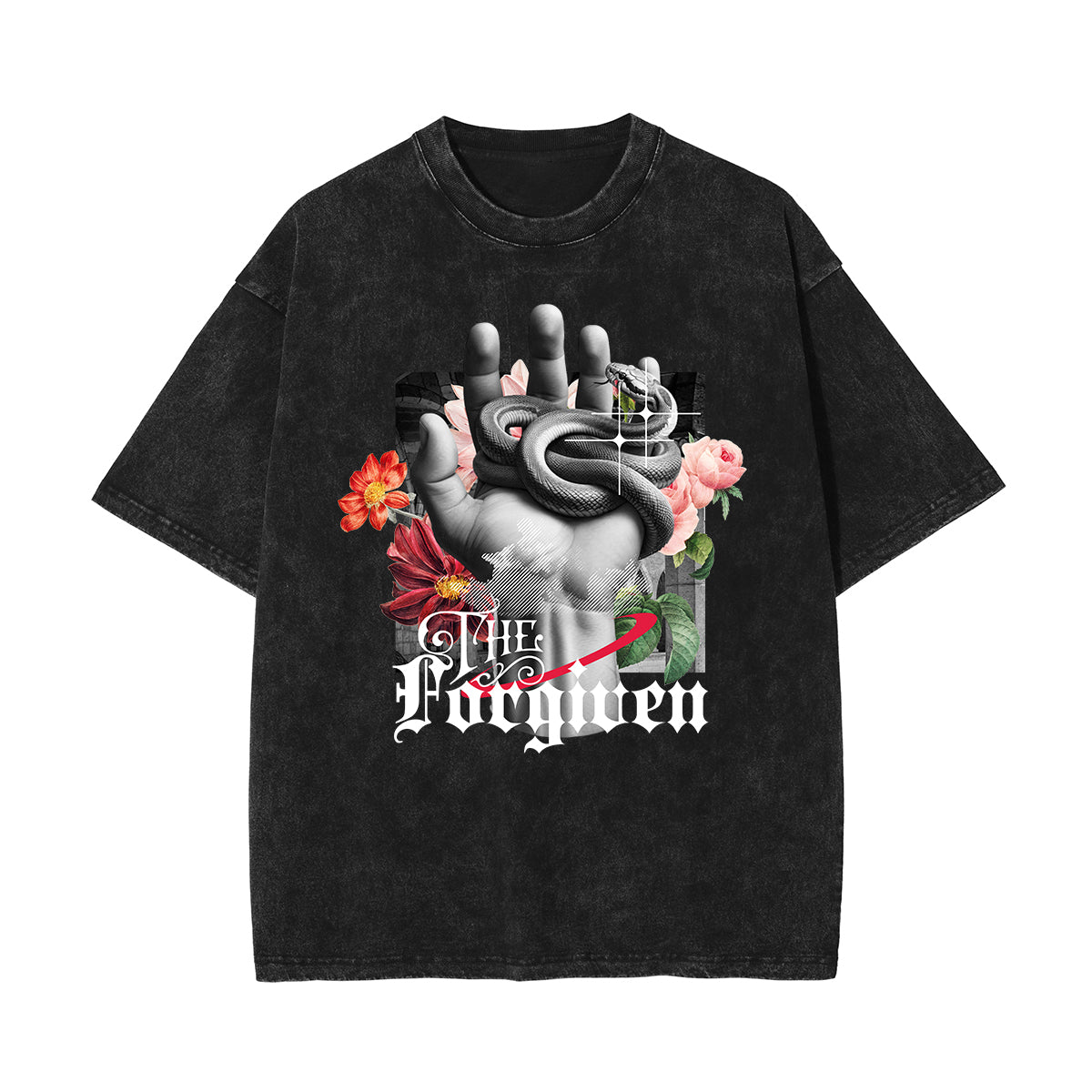 Stone-Washed Flower Graphic T-Shirt