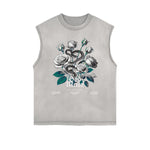 Frayed-Edge Flower Graphic Tank Top