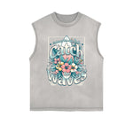 Frayed-Edge Flower Graphic Tank Top
