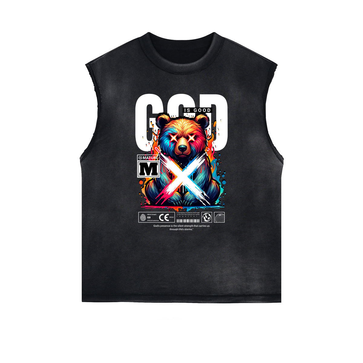 Distressed Sleeveless Creepy Bear Pattern Tee