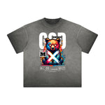 Vintage Frayed Creepy Bear Pattern Tee