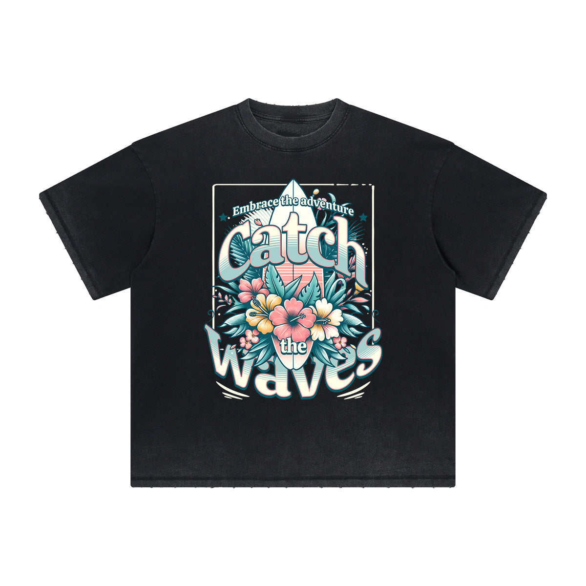 Vintage-Style Frayed Flower Graphic Tee