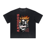 Vintage-Style Frayed Flame Graphic Tee