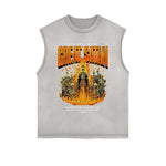 Frayed-Edge Flame Graphic Tank Top