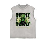 Frayed-Edge Flame Graphic Tank Top