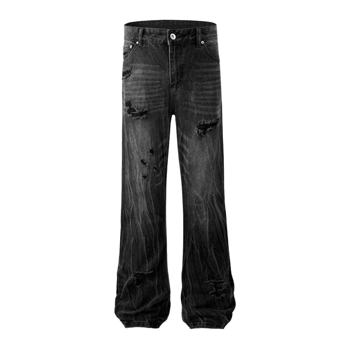 Relaxed Fit Wrinkle Wash Distressed Jeans