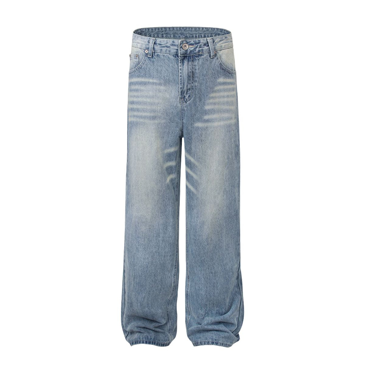 Wrinkled Light Wash Wide-Leg Jeans