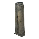 Mud Blue Distressed Wide-Leg Jeans