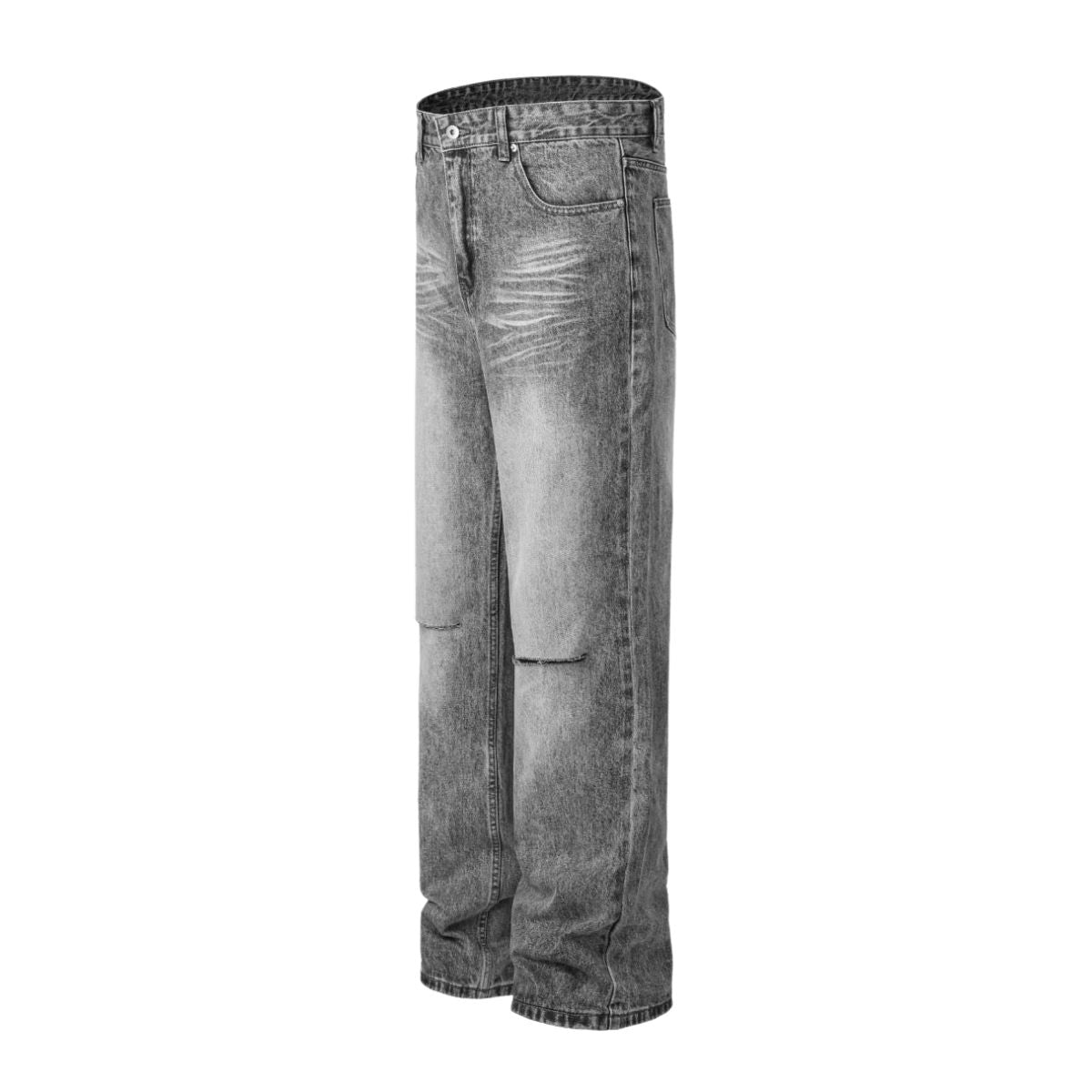 Vintage Wash Ripped Knee Straight-Leg Jeans