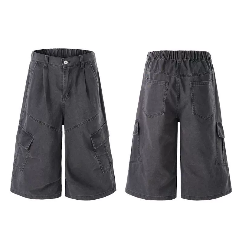 Solid Cargo Wide Leg Cropped Pants