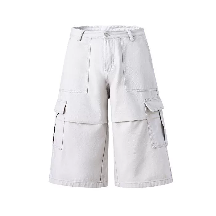 Solid Cargo Wide-Leg Cropped Pants