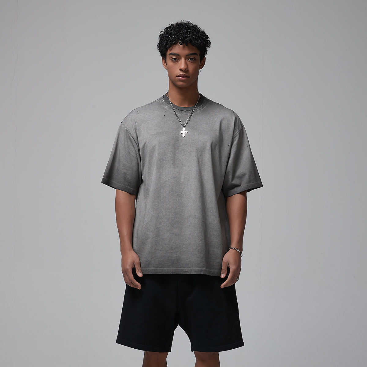 Stone Wash Faded Distressed Tee 7.5oz-INNBLAC Fashion Apparel