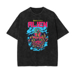 Streetwear Stone Wash Cartoon Pattern Tee