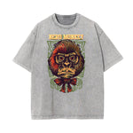 Stone Wash Humorous Cartoon Design Tee