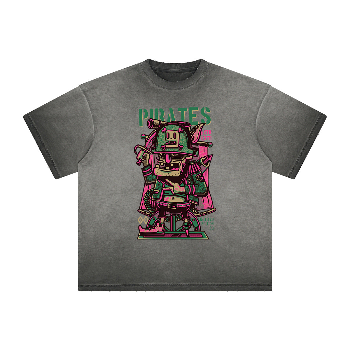 Thick Faded Punk Cartoon Pattern Tee