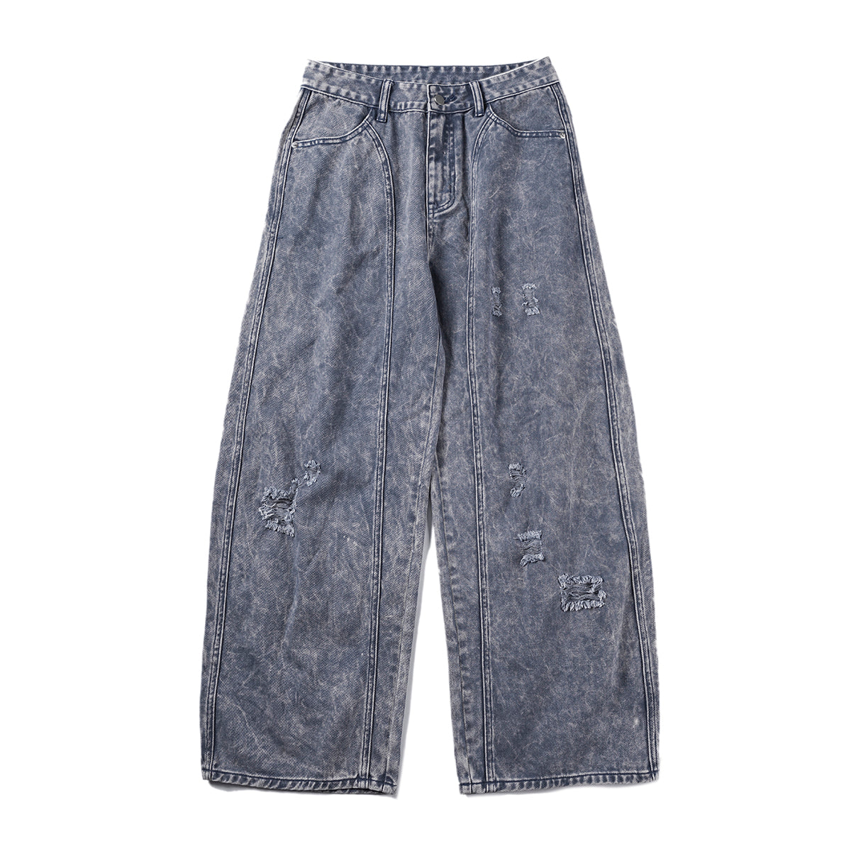 Washed Ripped Barrel-Fit Trousers