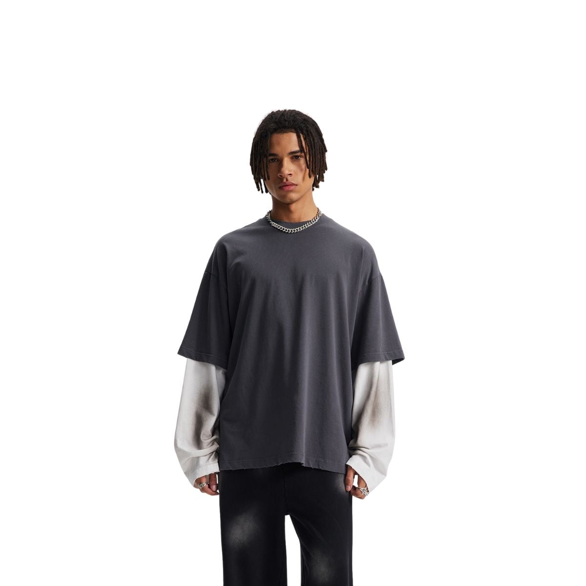 Washed Colorblock Contrast Sleeve Tee