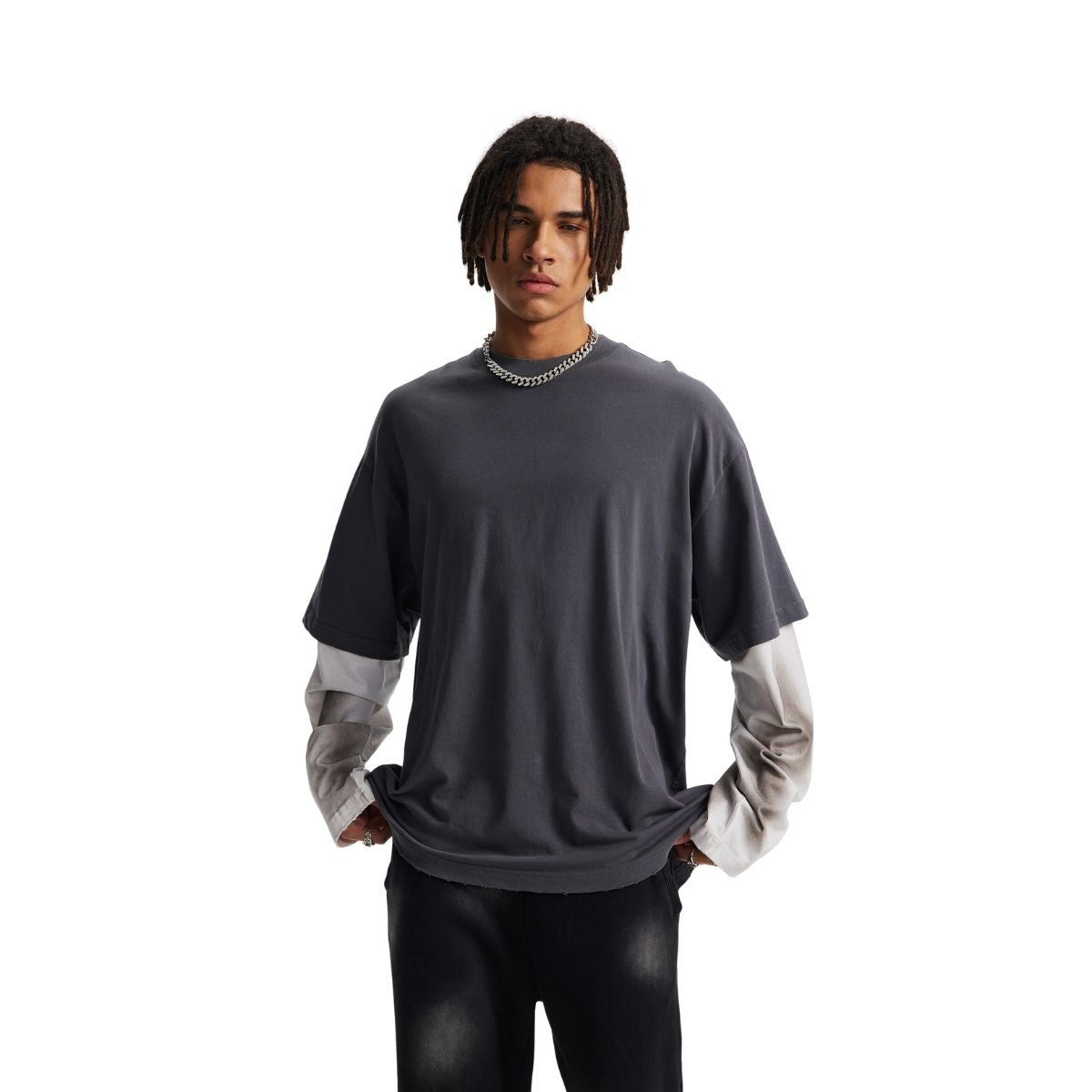 Washed Colorblock Contrast Sleeve Tee