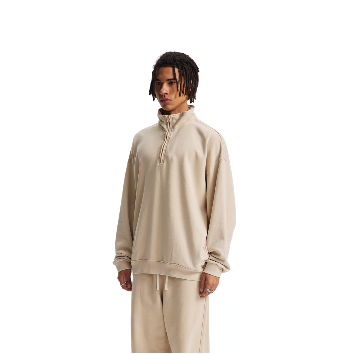 Distressed Wash Comfort Zip Pullover Sweatshirt