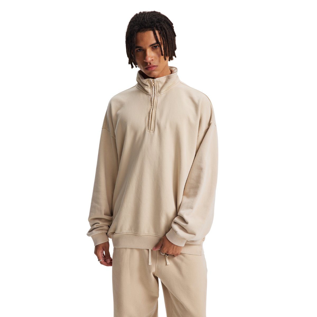 Distressed Wash Comfort Zip Pullover Sweatshirt