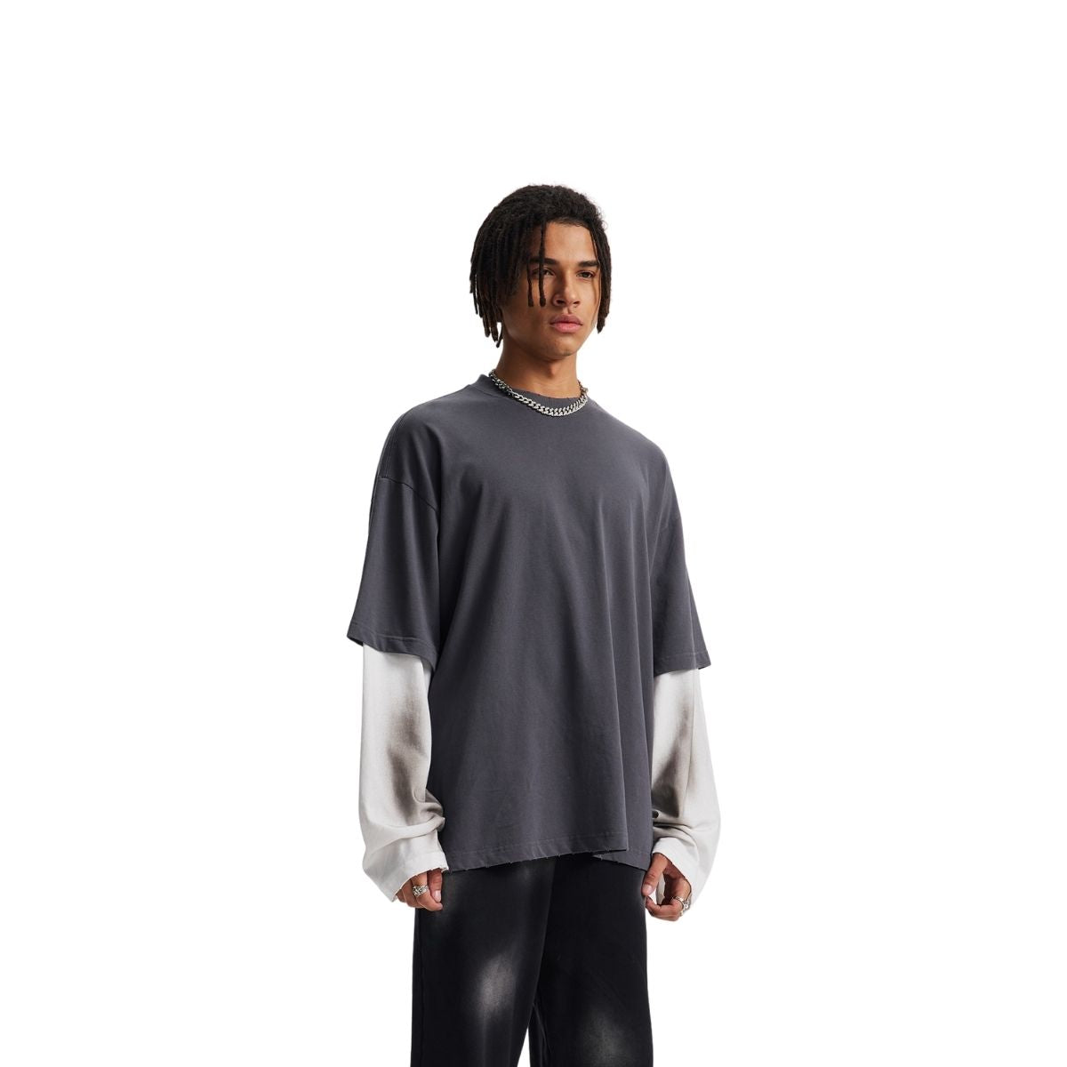 Washed Colorblock Contrast Sleeve Tee