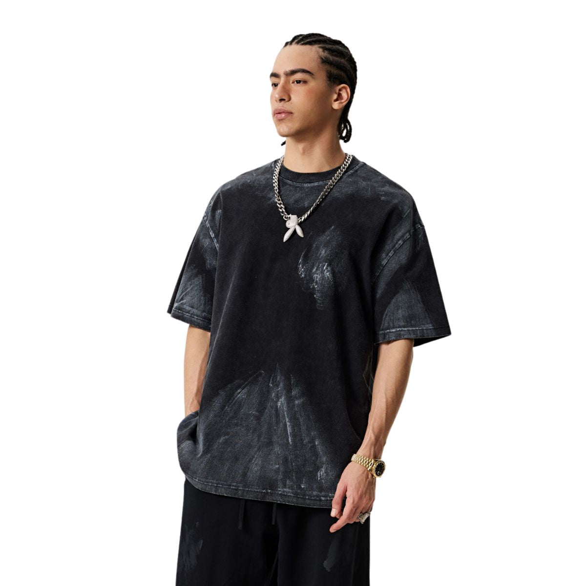 Camiseta holgada pintada a mano vintage de 270 g/m²