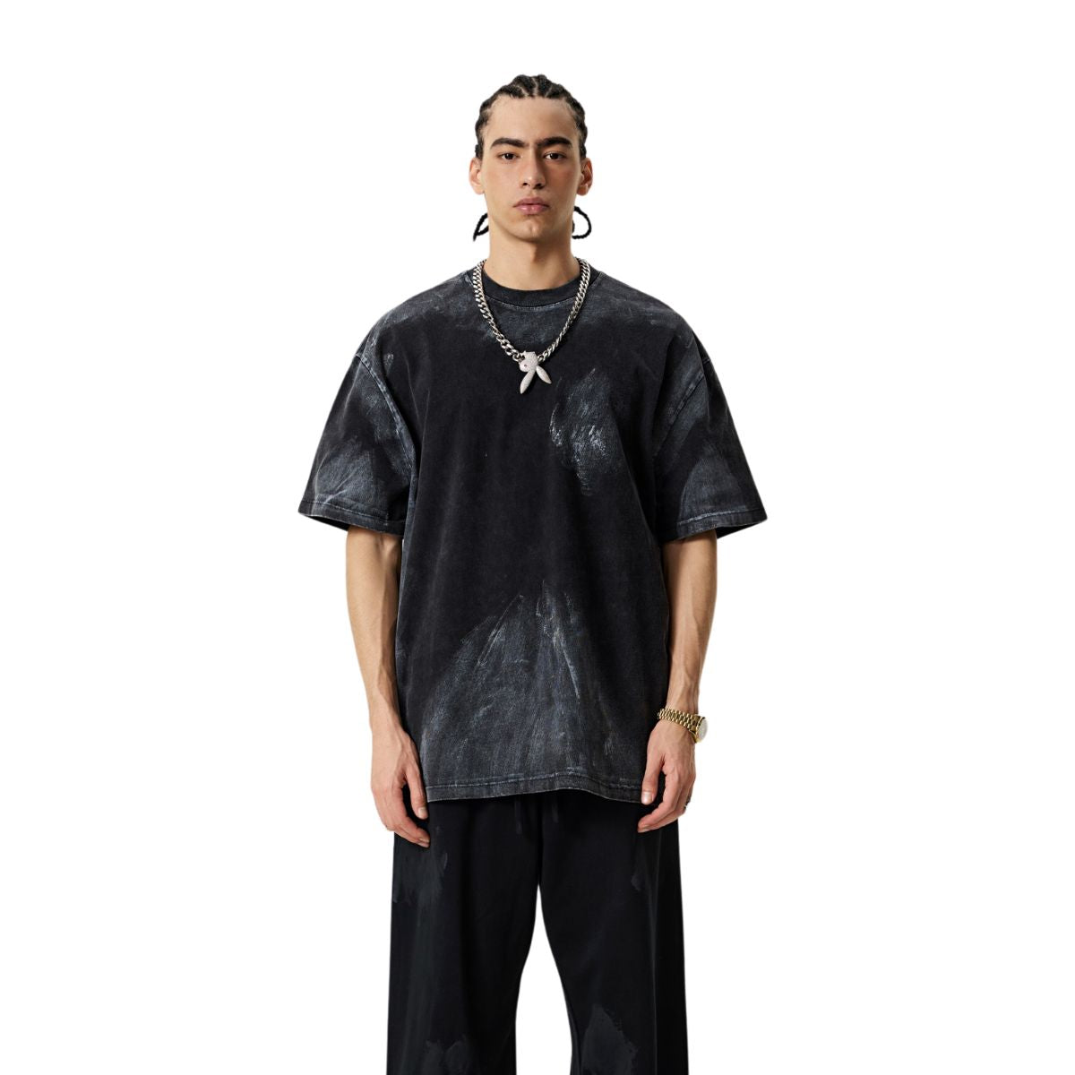 Camiseta holgada pintada a mano vintage de 270 g/m²