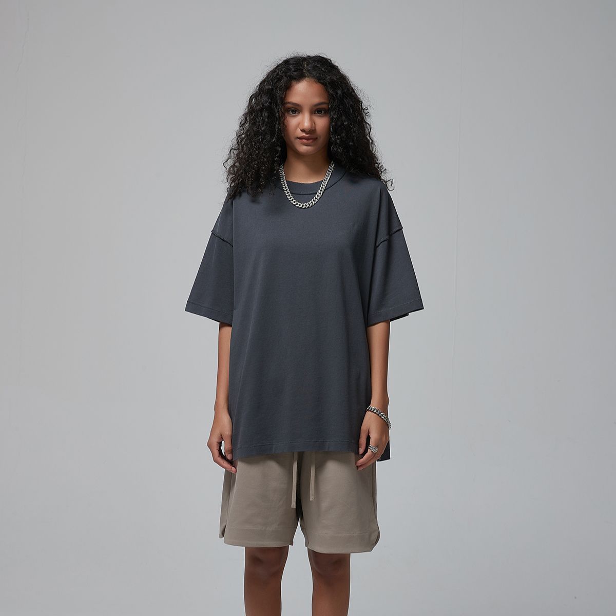 Women's Distressed Edge Reverse Stitch Oversized Tee 7oz-INNBLAC Fashion Apparel