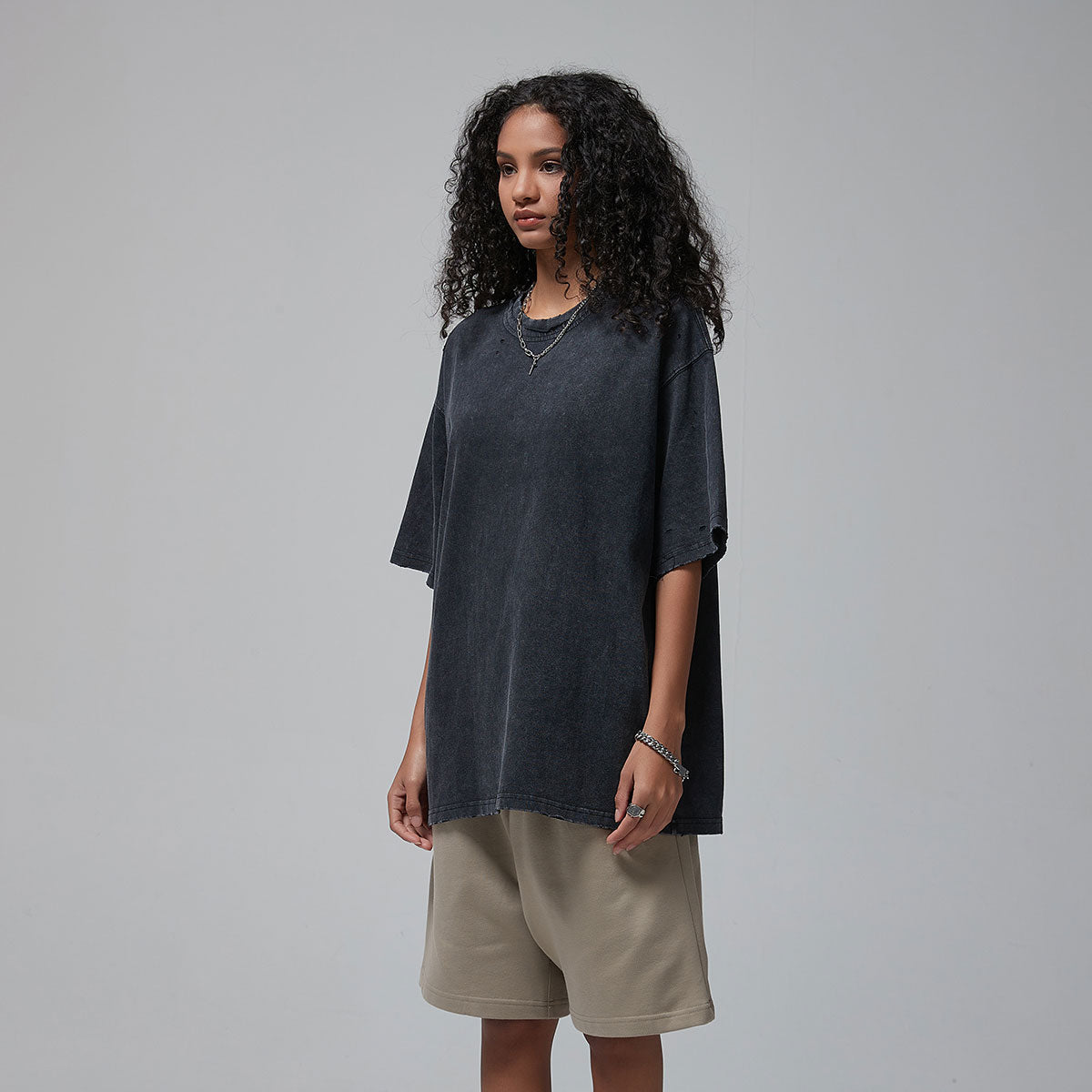 Women's Stone Wash Faded Distressed Tee 7.5oz-INNBLAC Fashion Apparel