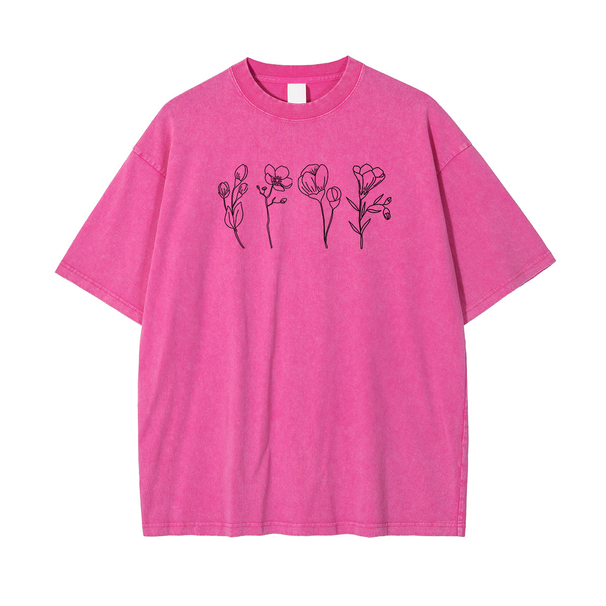 Flower Line Art Pattern Pink T Shirt