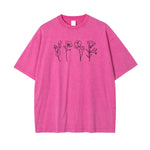 Flower Line Art Pattern Pink T Shirt