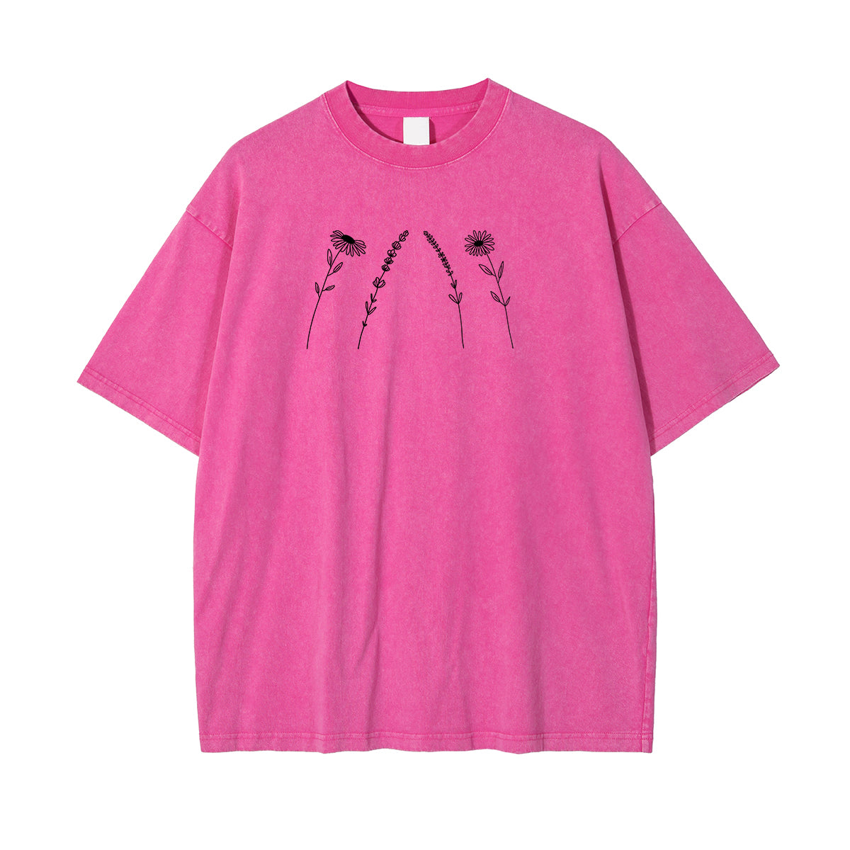 Flower Line Art Pattern Pink T Shirt