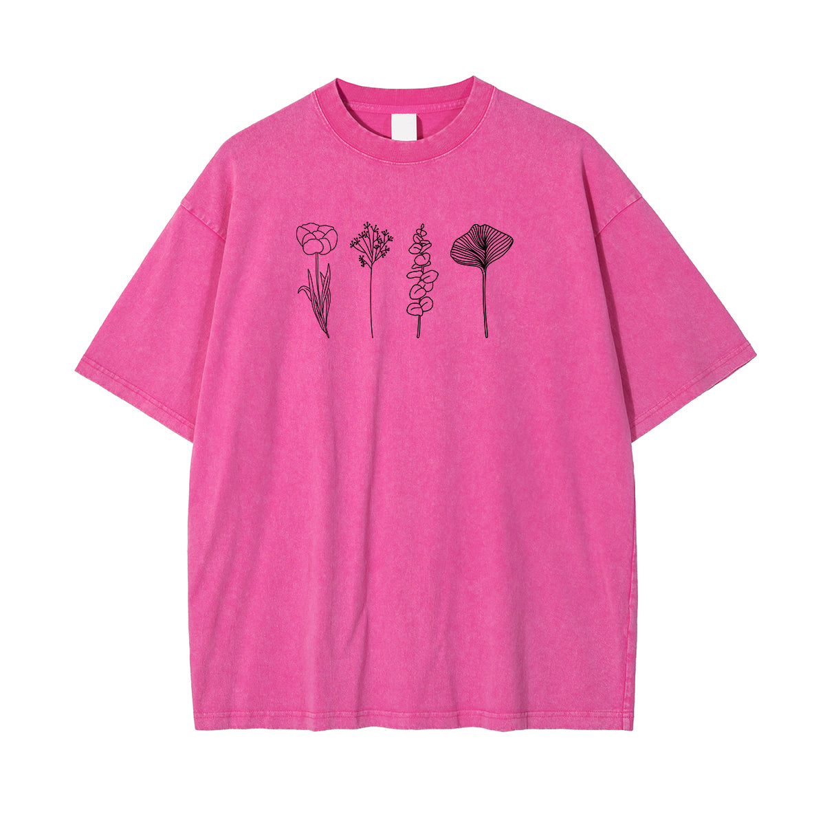 Flower Line Art Pattern Pink T Shirt