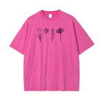 Flower Line Art Pattern Pink T Shirt
