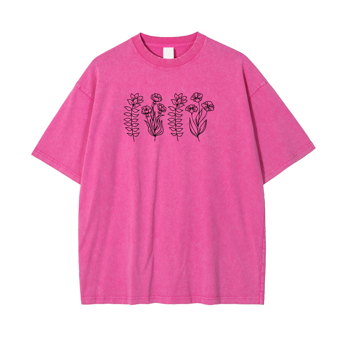 Flower Line Art Pattern Pink T Shirt