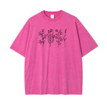 Flower Line Art Pink Cotton T Shirt