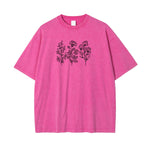 Flower Line Art Pink Cotton T Shirt