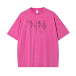 Flower Line Art Pink Cotton T Shirt