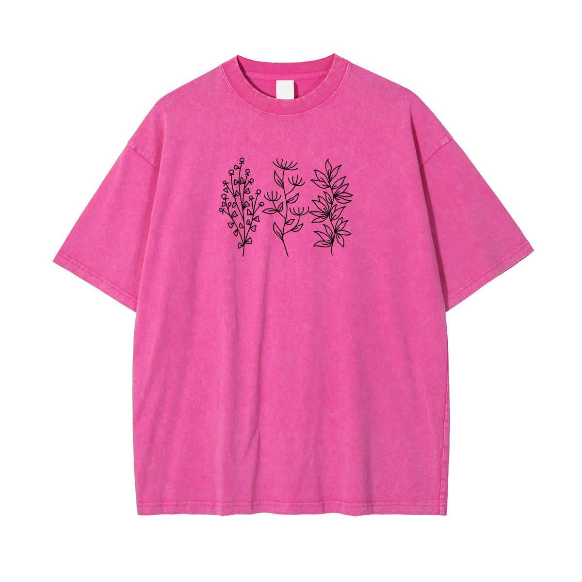 Flower Line Art Pink Cotton T Shirt