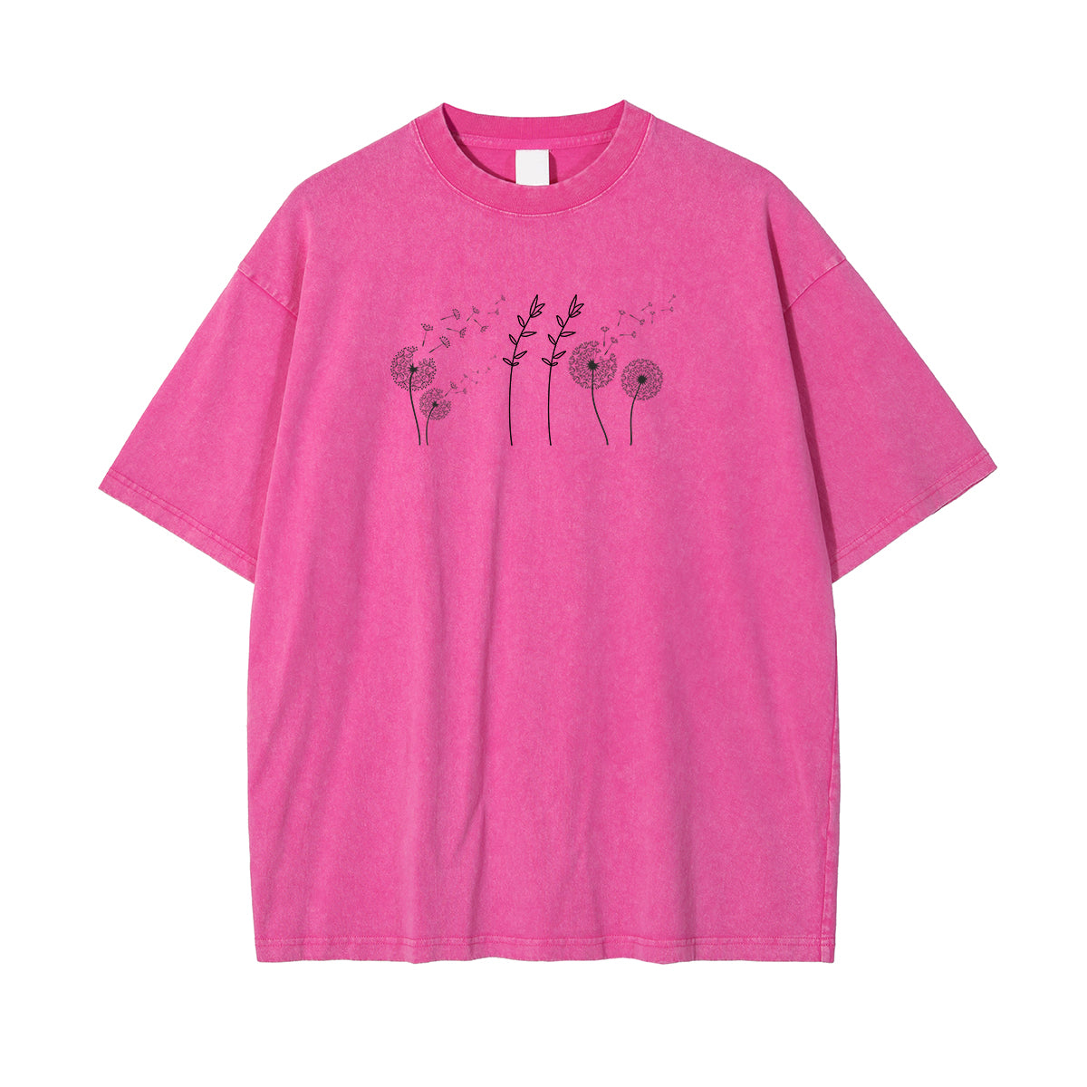 Flower Line Art Pink Cotton T Shirt