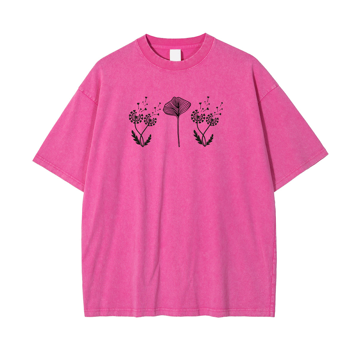 Flower Line Art Pink Cotton T Shirt