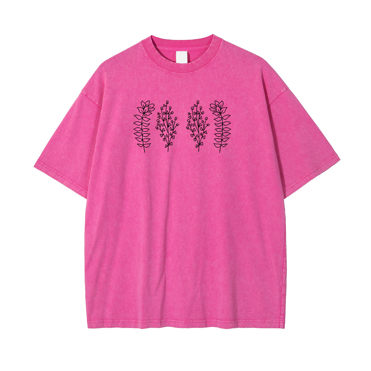 Flower Line Art Pink Cotton T Shirt