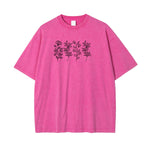 Flower Line Art Pink Cotton T Shirt