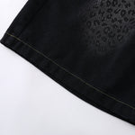 Black Leopard Print Denim Bermuda Shorts