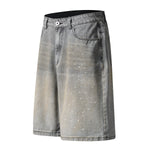 Splash Print Distressed Wash Denim Bermuda Shorts