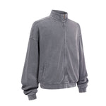 Vintage Zip-Up Ribbed Stand Collar Sweatshirt