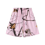 Elastic Waist Casual Pink Camo Branch Print Shorts